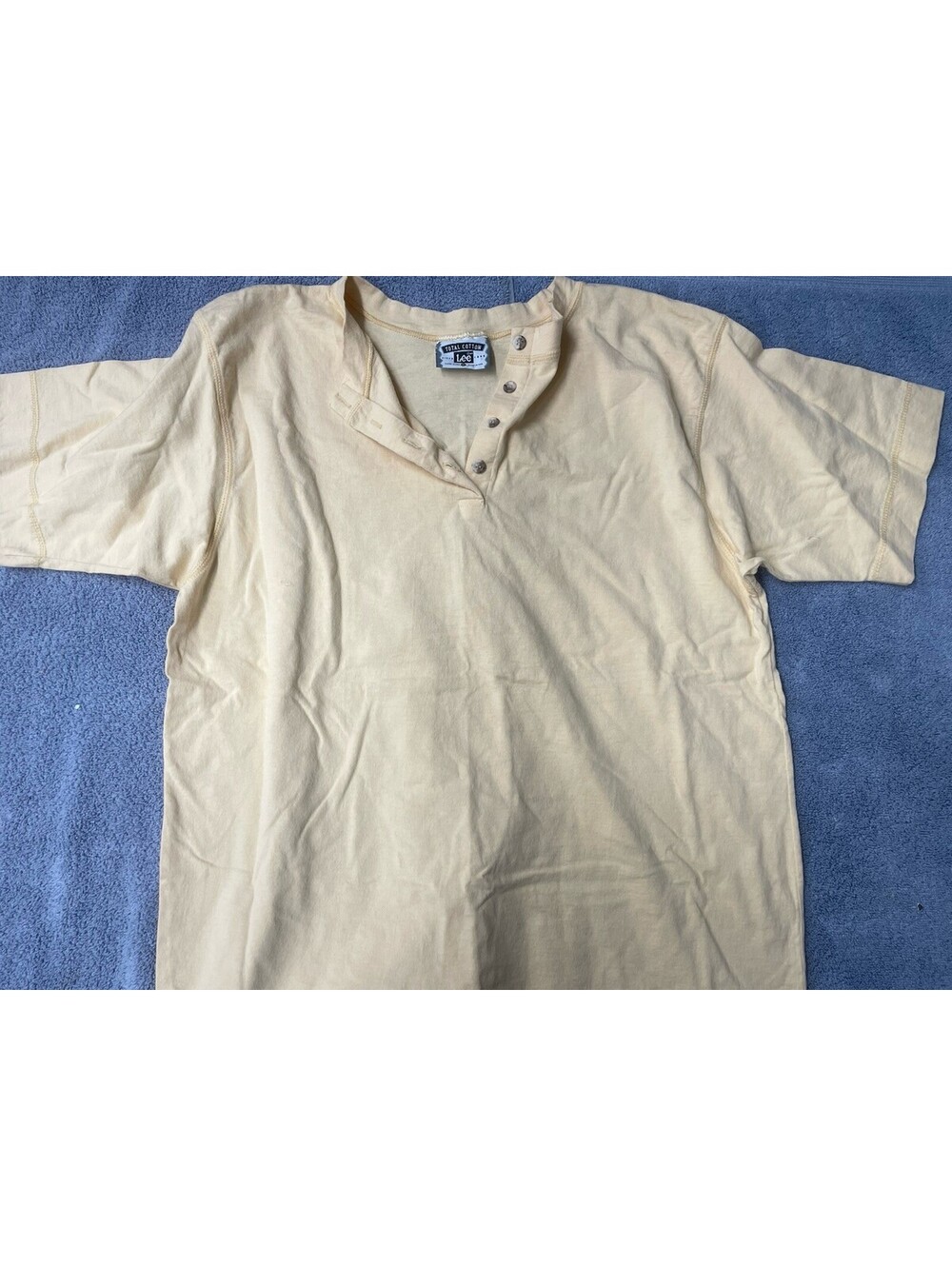 VINTAGE Lee Men Shirt XL Yellow Total Cotton Pocket Short Sleeve Made In USA 90s